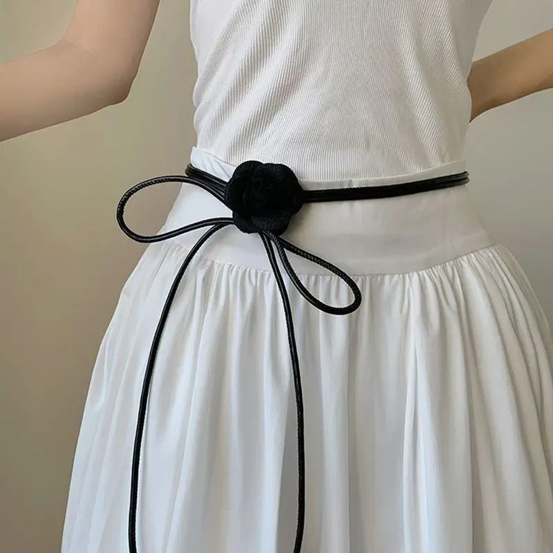 

Camellia Flower Skin Rope Thin Waist Belt Bohemina Dress Skirt Coat Waistbands Women Fashion Decorative Knotted Waist Rope Belt