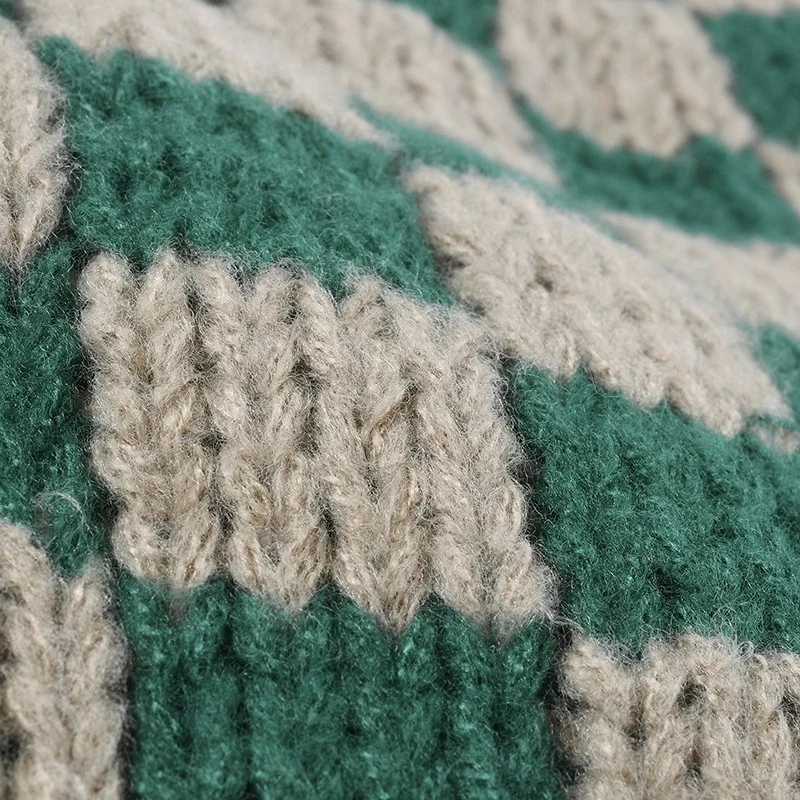 Schachbrett-Strickmütze, Herbst und Winter, koreanischer Stil, Nische, großer Kopfumfang, Wollmütze, japanischer Stil, Weihnachtsmütze – Detail 1