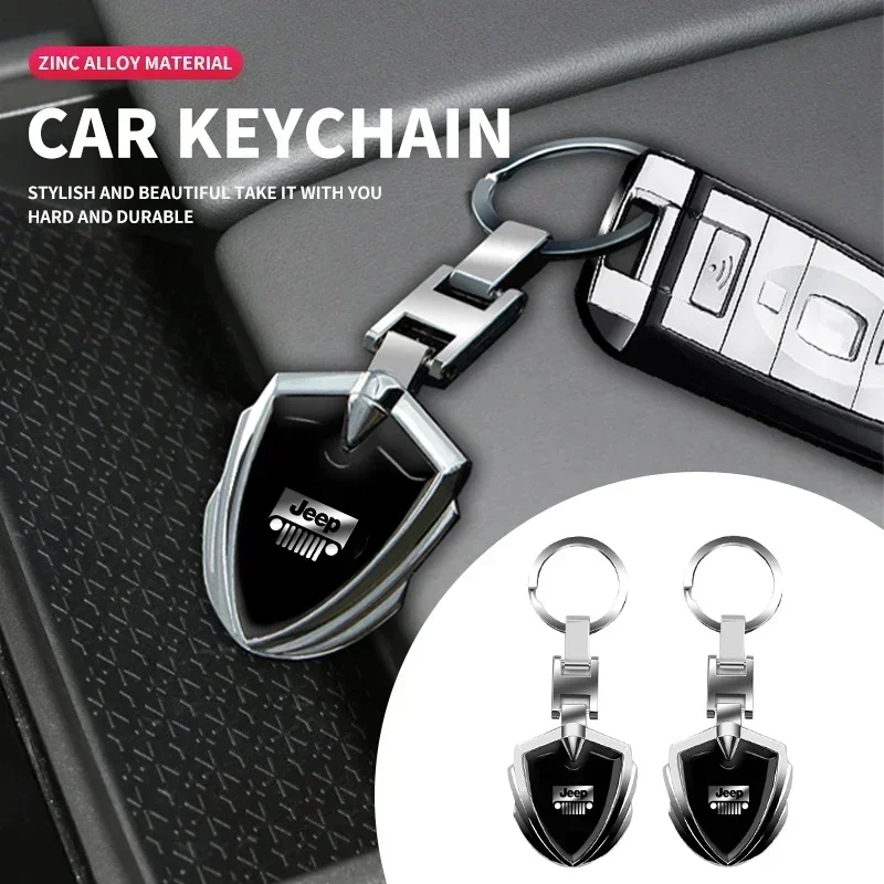 

3D Metal Car Keychain Shield Shape Key Ring Durable Auto Accessories For Jeep Wrangler Grand Cherokee Compass