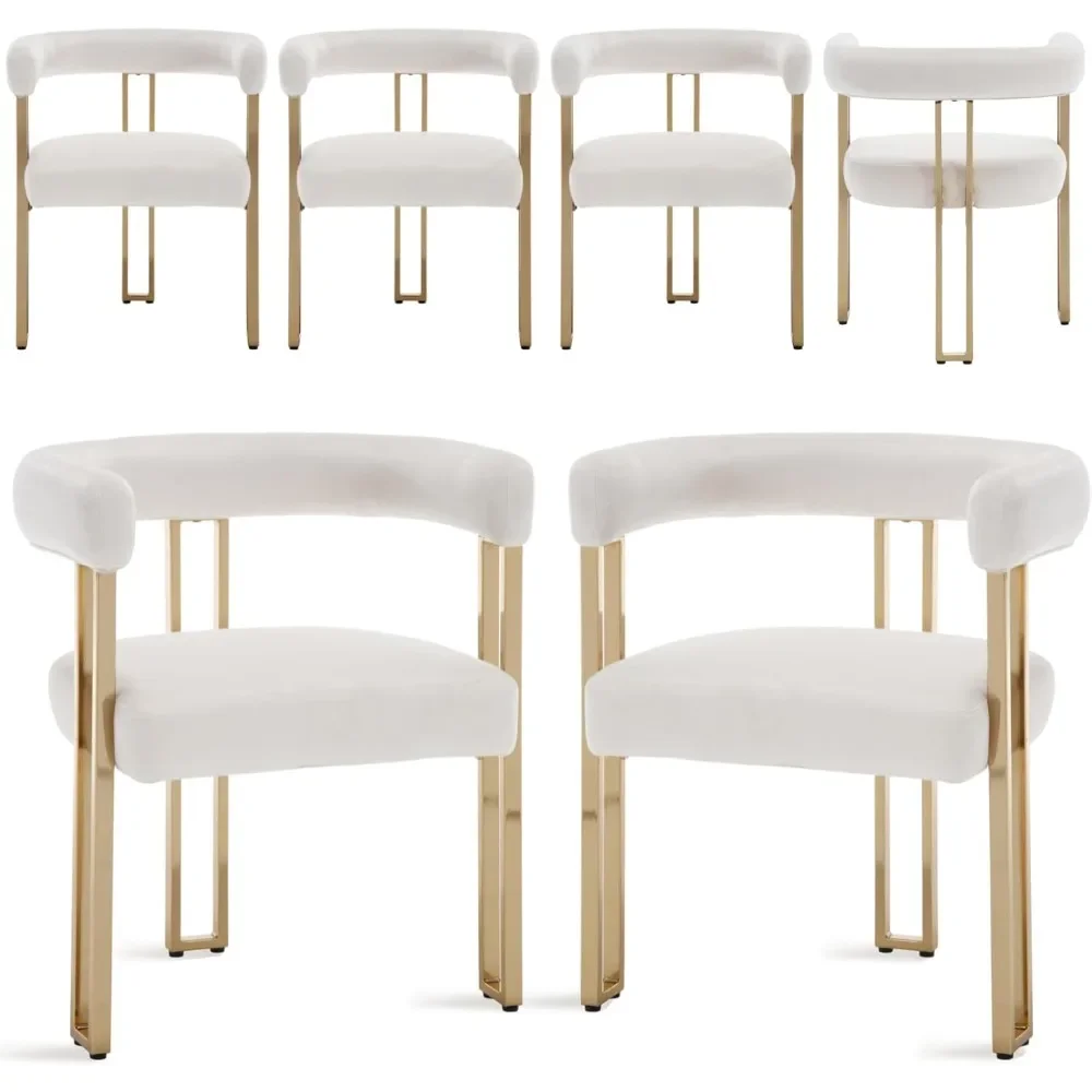 

Modern Barrel Dining Chairs Set of 6, Upholstered Dining Room Chairs with Gold Metal Legs&Armrest Padded Back Kitchen Chairs
