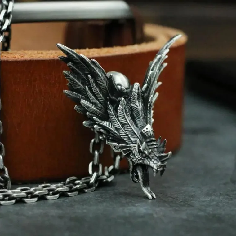 Europe and America Retro Silver Color Transforming Snake Into Dragon Necklace Men's Mysterious and Domineering Necklace