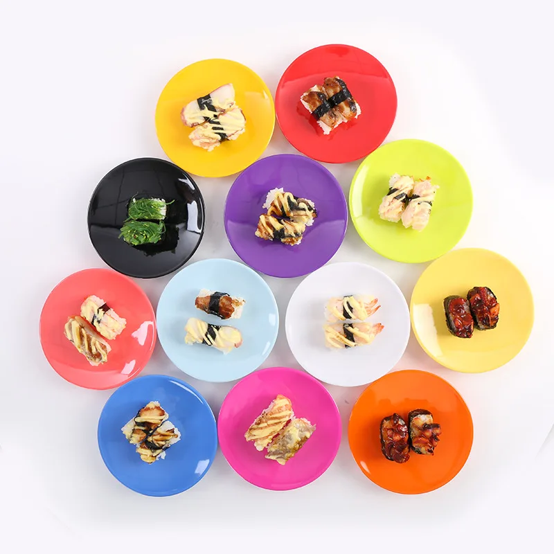 

10pcs Small Round Japan Food Sushi Melamine Dish Colorful Buffet Conveyor Belt Sushi Restaurant Serving Dinner Plates