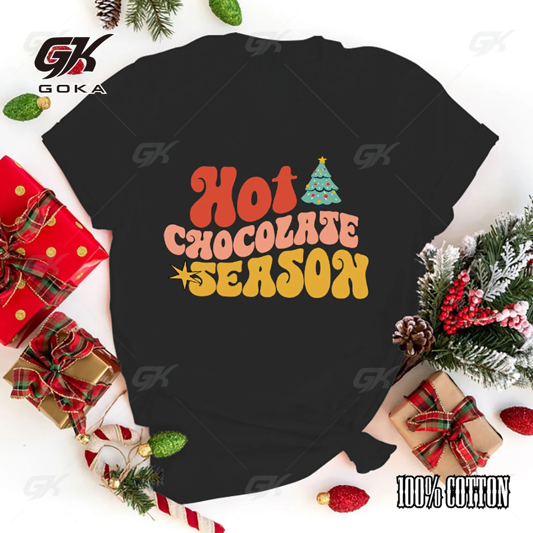 Funny Christmas Hot Chocolate Season Print Cotton T Shirt Casual Graphic T Shirts Womens Men Short Sleeve Round Neck Shirts Tees