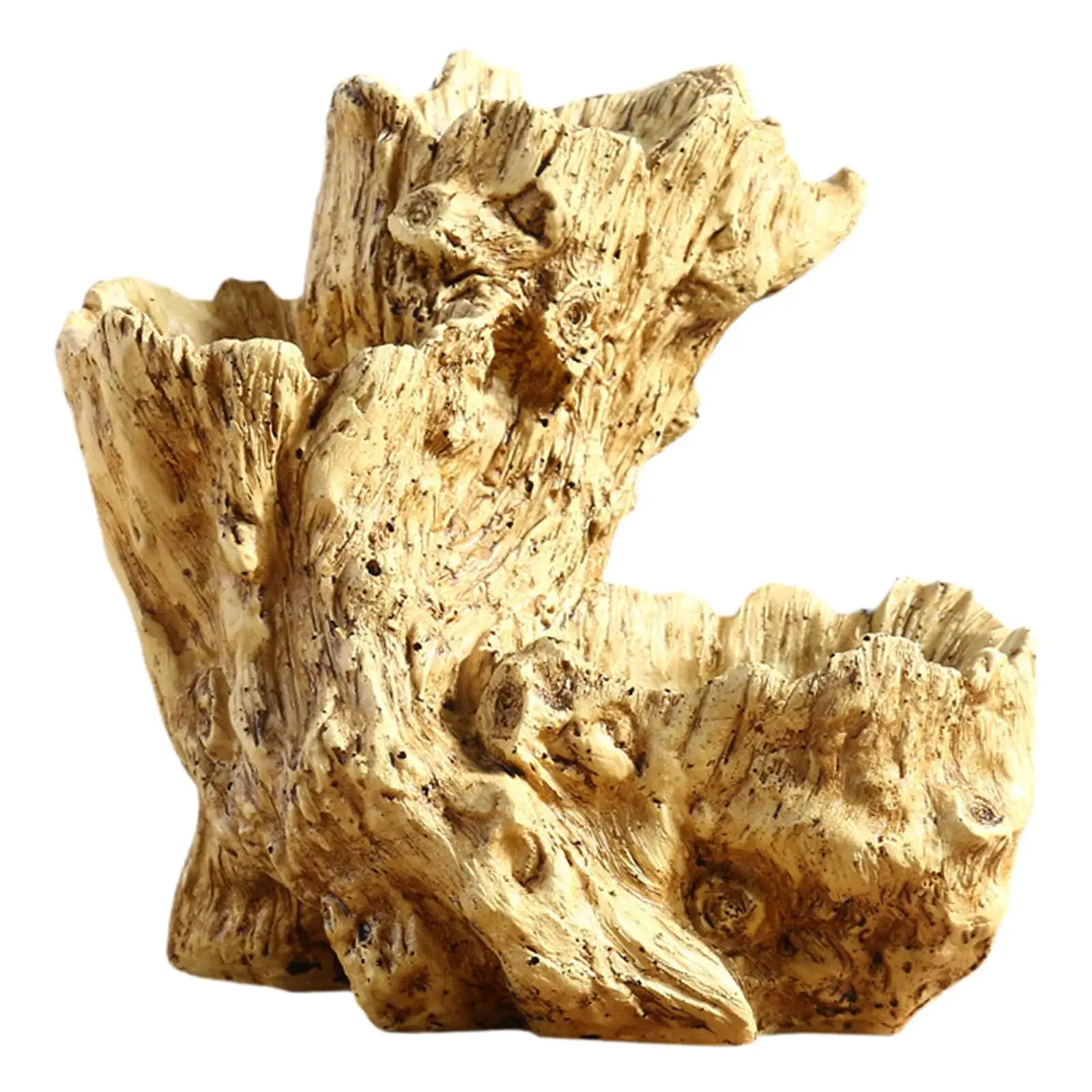 Planter Pot Artificial Driftwood Style Figurine Housewarming Gift Resin Flower Pot Container for Office Outdoor Indoor Bedroom