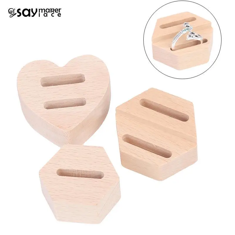 1PC Reusable Rustic Natural Wood Ring Holder Hexagon Small Ring Bearer Desktop Vintage Elegant Display Stand Jewelry Accessories