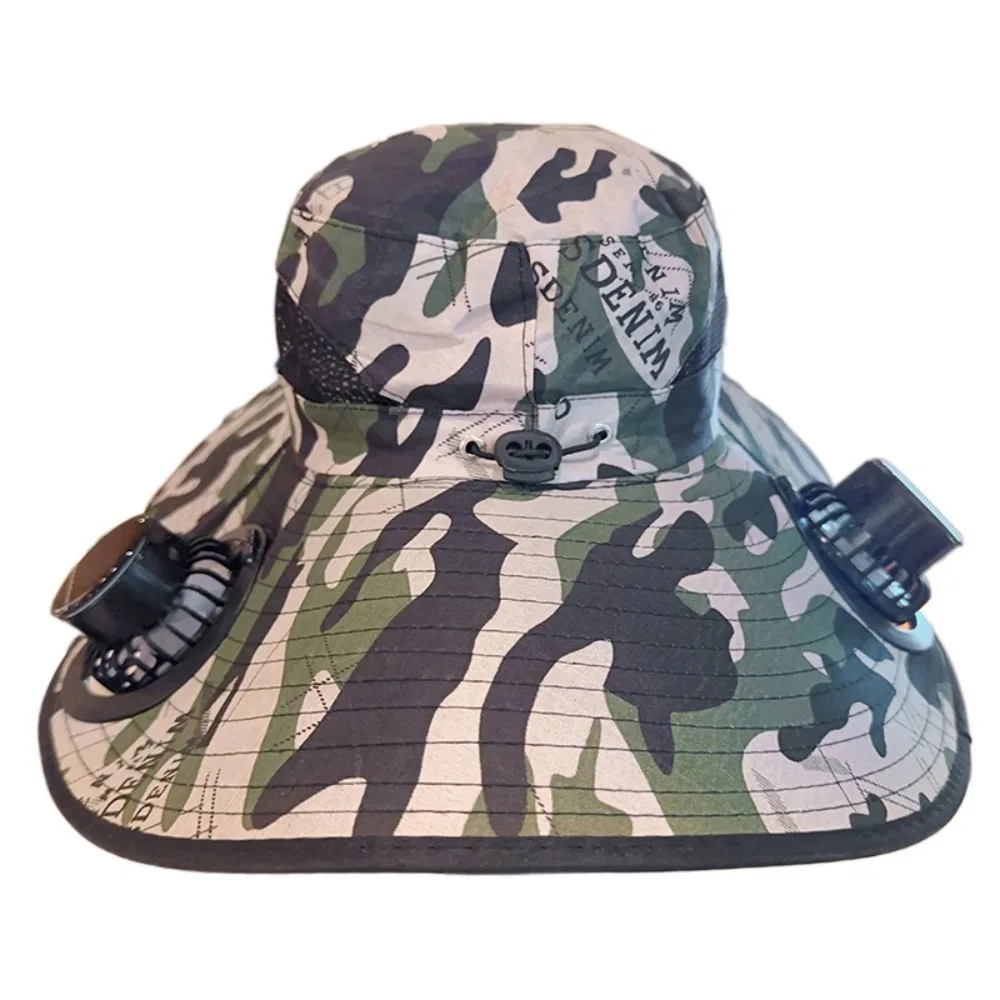 

UV Protection Sun Hat with Solar Fan Adjustable 3 Speeds Wide Brim Sun Cap Breathable Mesh Camouflage Sun Bucket Hat Adult