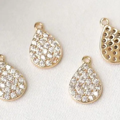 

2 шт. изысканные подвески в форме капли воды, инкрустированные бриллиантами, 6,2x9,2 мм, с медным покрытием из настоящего золота для сережек ручной работы «сделай сам», пенда