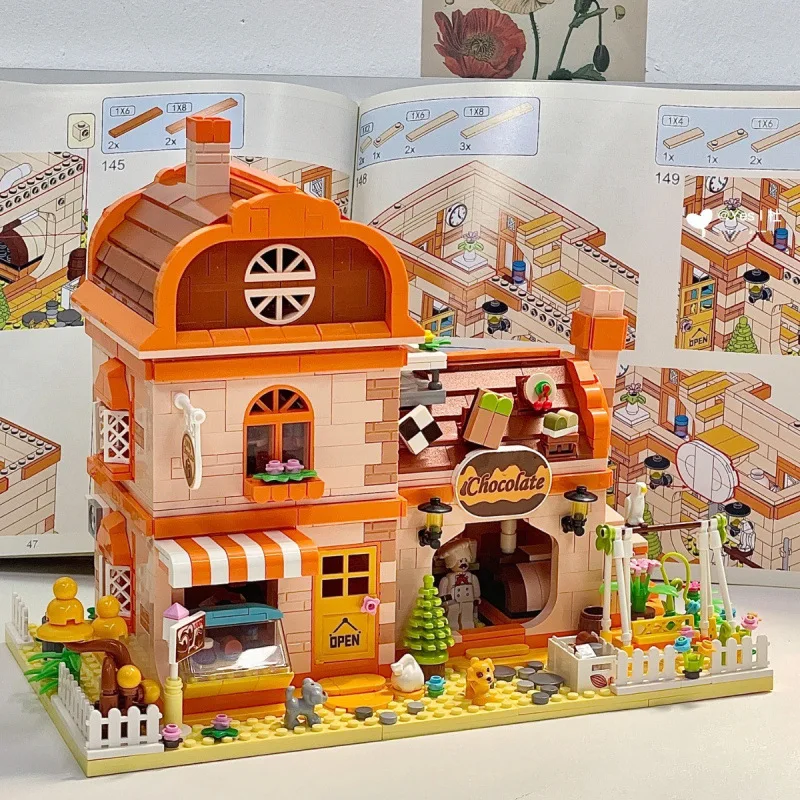 نموذج بناء منزل صغير، متجر شاي الليمون، ورشة شوكولاتة، ألعاب مكعبات بناء ذاتية الصنع هدية للأطفال والكبار #4
