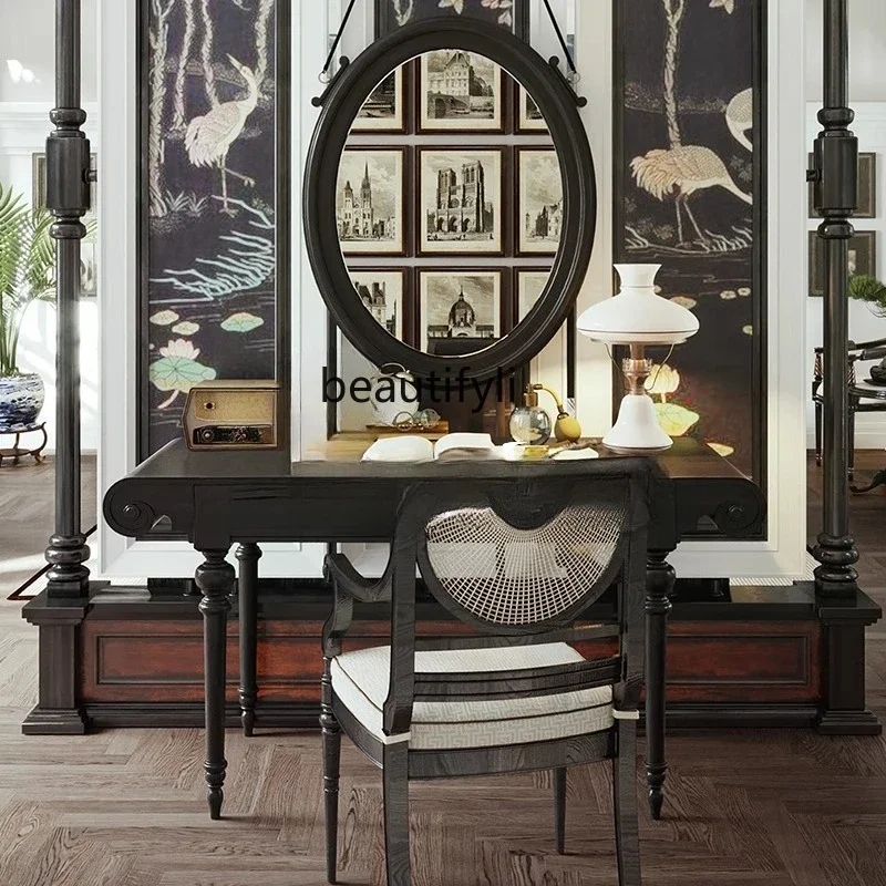 

Solid wood makeup table/multi-functional desk/neoclassical mirror dressing table/small apartment customization