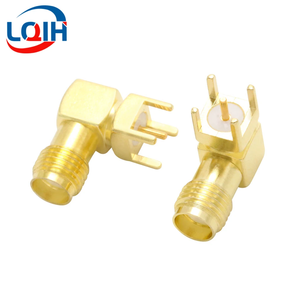 2PCS SMA-KWE RF Connector Elbow Horizontal Antenna Base PCB4 Pin Plug Board Connector Female Base Outer Screw Inner Hole
