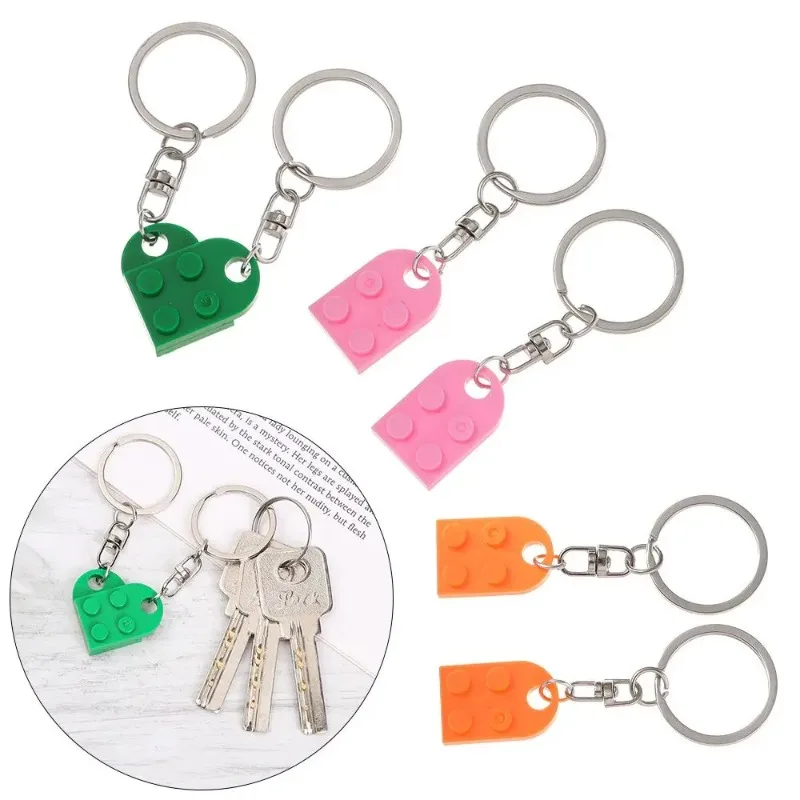 2PCS Fashion Separable Jewelry Gifts Couples Friendship Building Block Keychains Key Ring Key Buckle Heart Pendant