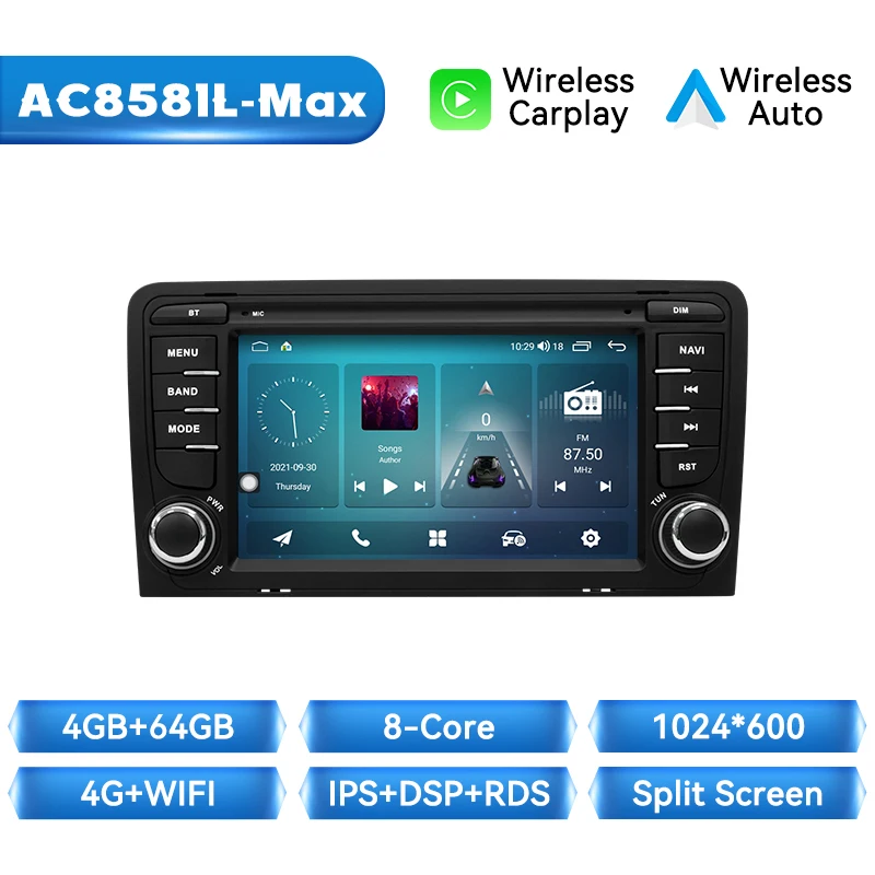 Draadloze Carplay autoradio voor Audi A3 8P 2003-2013 Android autoradio Bose AI spraakbesturing GPS navigatie 4G Wifi touchscreen