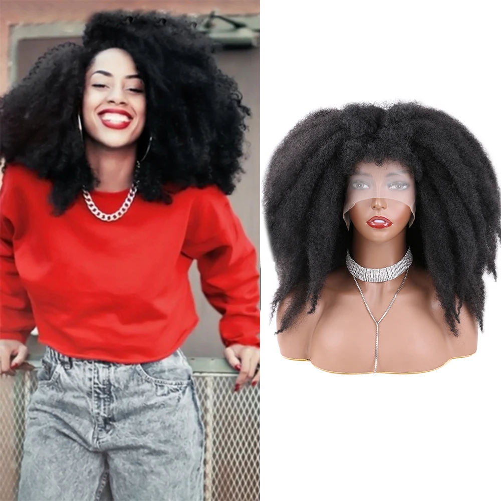 

Saisity Synthetic Black Women African Short Afro Crochet Wigs Hair Lace Front With Bangs For Ombre Glueless Cosplay Wig Lace Wig