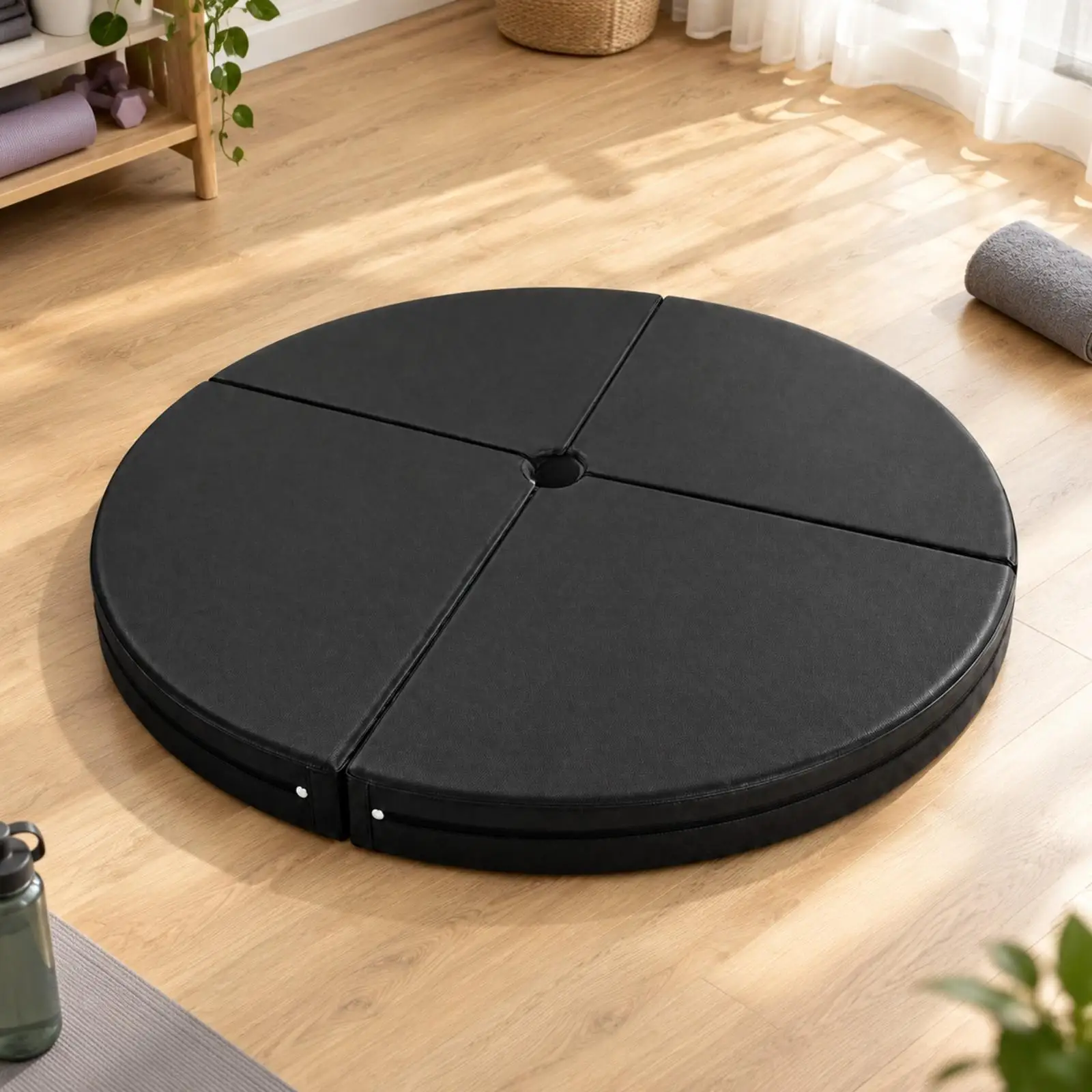 Thick Aerial Yoga Cushion Round Training Mat Foldable Non Slip PU Leather Pearl Cotton Padding for Pole Dance Acrobatic Home