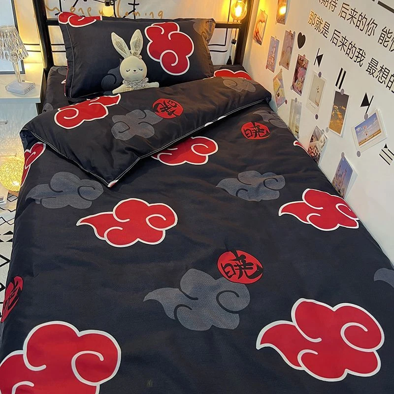 Naruto Akatsuki Bed 3/4cps Bedding Set Anime Prints Summer Winter Blankets for Bed School Dormitory Bed Sheets Set Bedroom Bed