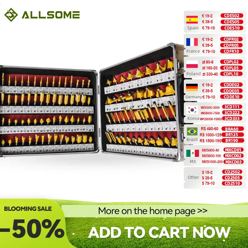 ALLSOME 100Pcs/Set 1/4 Zoll Schaft Hartmetall Router Bit Holz Fräser HT1192