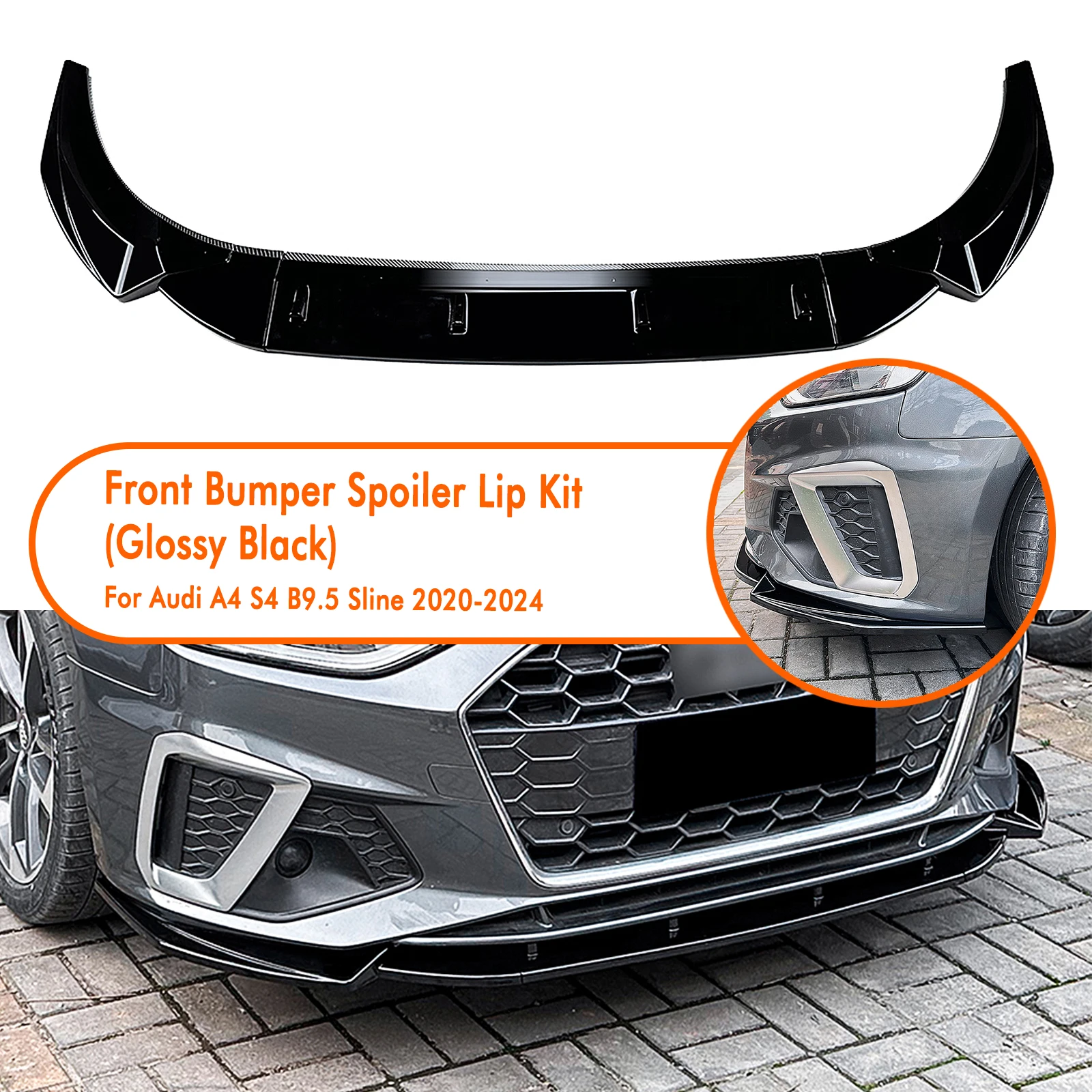 

For Audi A4 S4 B9.5 Sline 2020-2024 Front Bumper Spoiler Lip Carbon Fiber Look/Gloss Black Car Lower Splitter Body Protector Kit