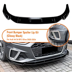 For Audi A4 S4 B9.5 Sline 2020-2024 Front Bumper Spoiler Lip Carbon Fiber Look/Gloss Black Lower Diffuser Splitter Protector Kit