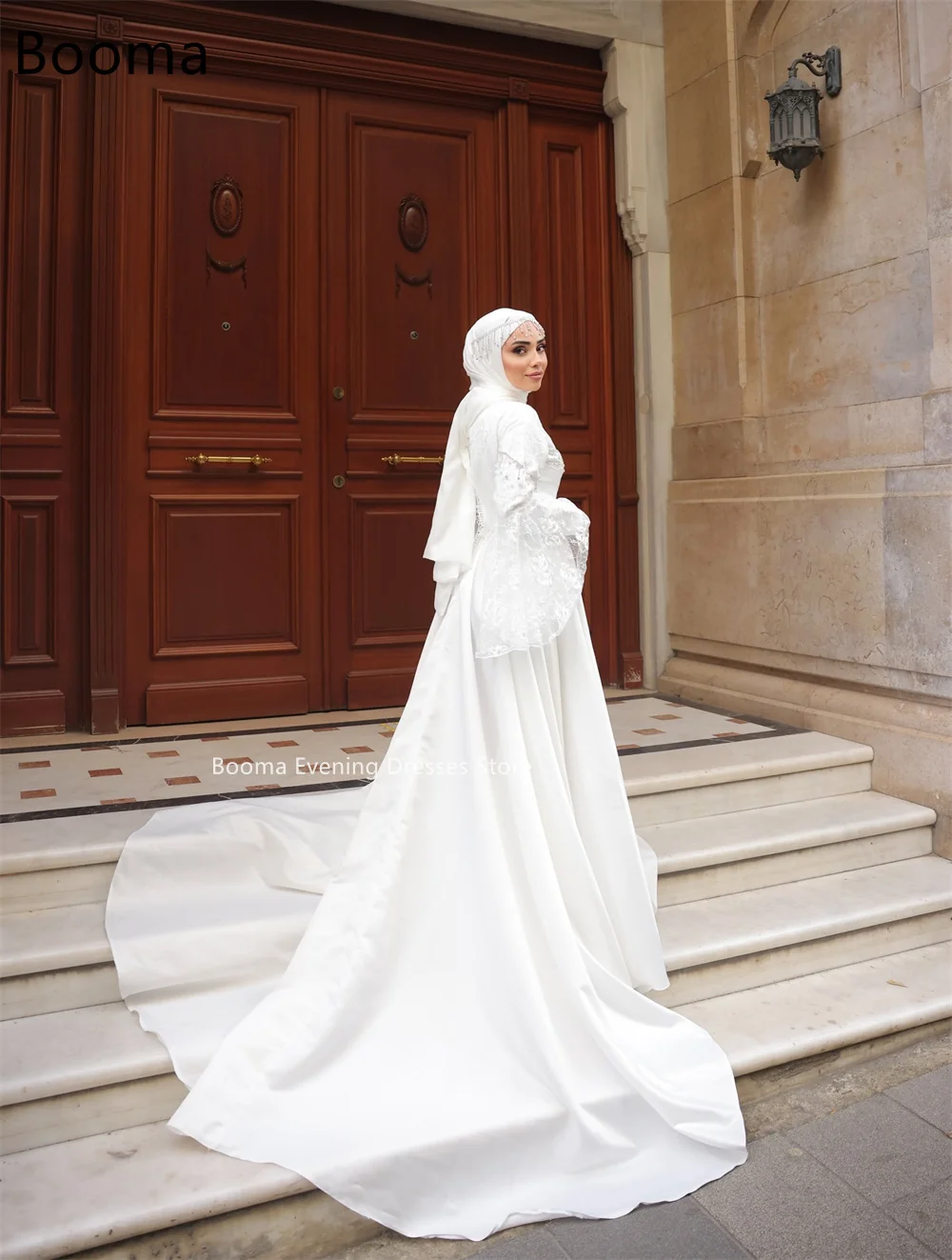 Booma Elegante A-lijn Lange Plooi Kristallen Jurken Formele Feestjurken voor Vrouwen Lange Mouw Eenvoudige Prom Gown Aanpassen