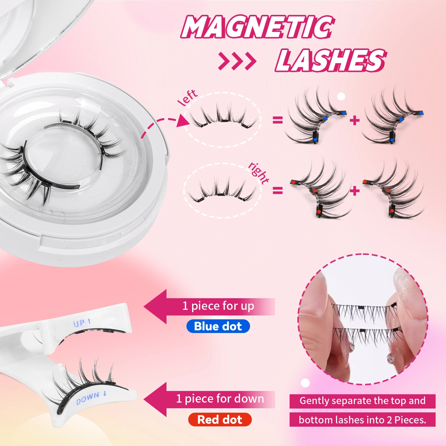 2 Pairs of Magnetic Eyelashes, Anime-Style Reusable Magnetic Eyelashes, Comes with Eyelash Curler and Mirror, Comic-Like, Little Devil Pointed Style False Eyelashes, Waterproof, No Glue Needed, Suitable for Sensitive Eyes view 6
