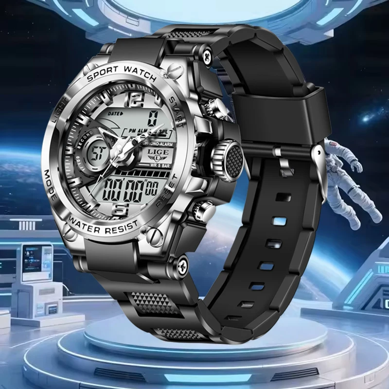 

LIGE Military Sports Watch For Men Fashion Business LED Alarm Chronograph Clock Male Luminous Waterproof Men's Quartz Wristwatch