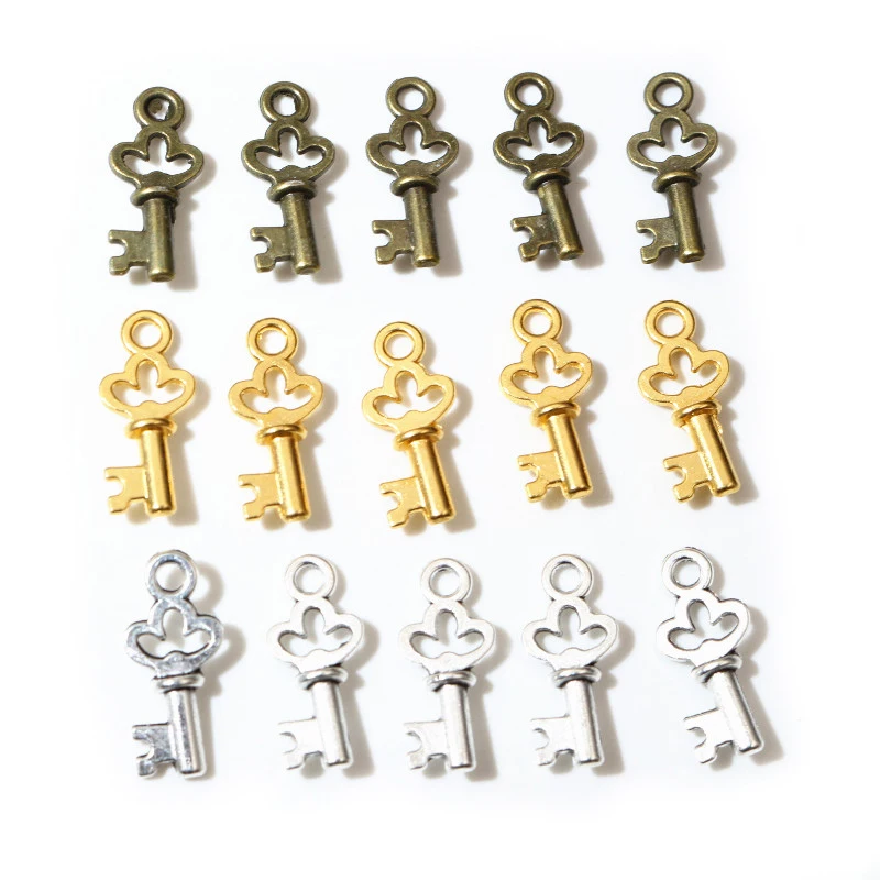 17x7mm 50pcs Antique Bronze Silver Plated Key Handmade Charms Pendant DIY for Bracelet Necklace Jewelry Making