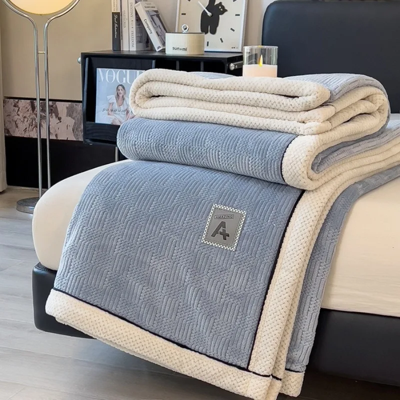 Grade A Knitted Milk Velvet Throw Blanket for Sofa Autumn Warm Soft Plush Bed Blanket Cozy Skin-Friendly Single Double Bedspread