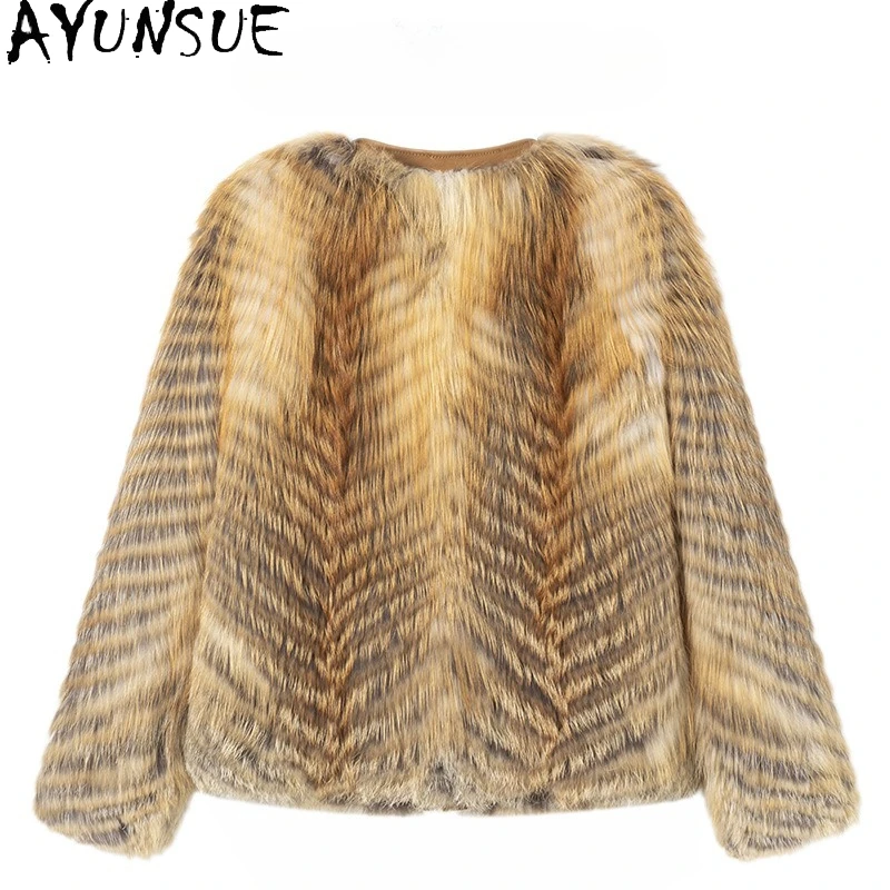 AYUNSUE Real Fox Fur Coat Women Luxury Fur Coats New in Outerwears Elegant Winter Jacket Womens Clothing 2025 Abrigo Mujer