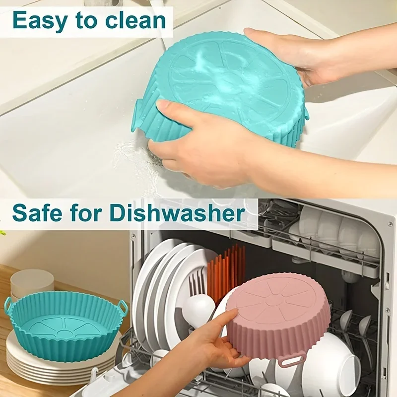 1PC Reusable Airfryer Pan Liner Accessories Silicone Air Fryers Oven Baking Tray Pizza Fried Chicken Airfryer Silicone Basket