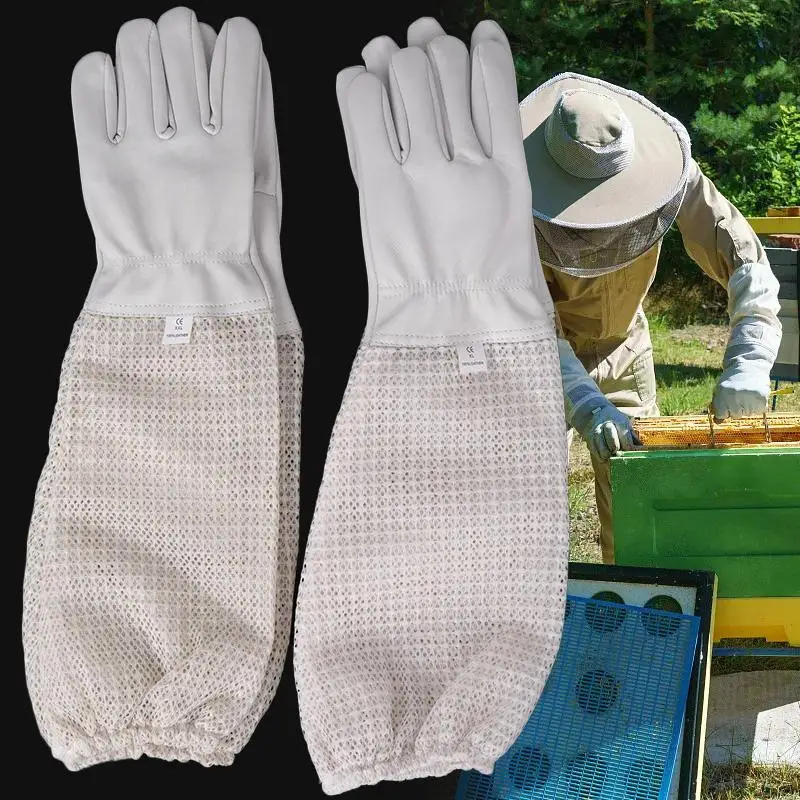 

New Mesh Beekeeping Gloves Long Sleeved Gloves Preventing Bee Bites Three-Layer Net Ventilation Lightweight Breathable Gloves