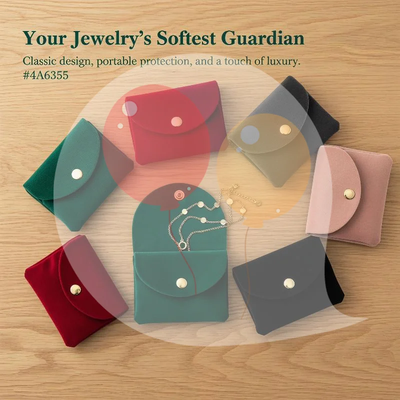 

Jewellery Pouch Snap Button Soft Velvet Bag Envelope Jewelry Packaging Bag Wedding Gift Necklace Earrings Rings Storage Bag