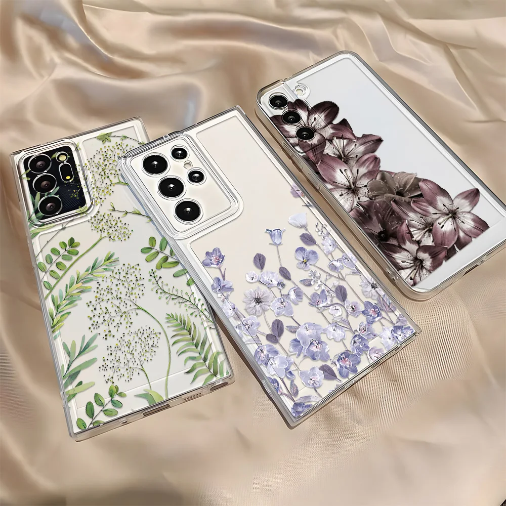Purple Flower Phone Case For Samsung A16 A56 A57 A37 A17 A07 A55 A36 A54 A26 A73 S25 S26 Ultra S24 S23 FE S22 Ultra Plus Cover