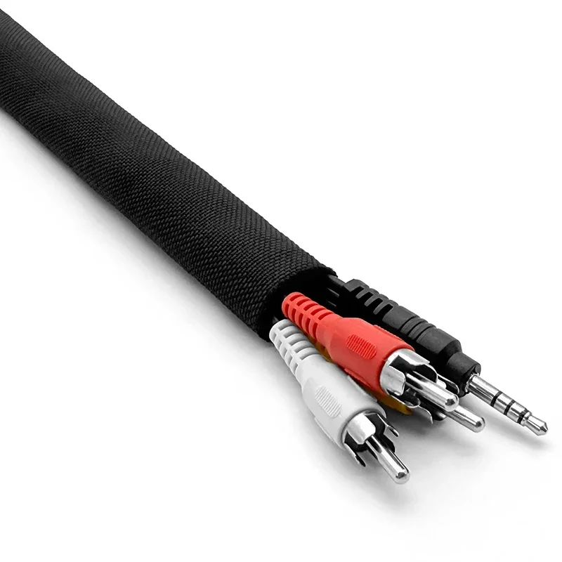 Smooth Surface Self Adhesive Heat Resistant Braided Sleeve PET Nylon 10-140mm 1-10M Wire Protector Test Instrument Cables