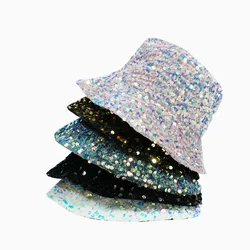 2024 New Man Woman Glitter Sequins Bucket Hat Fisherman Hat Folded Windproof Panama Hats Female