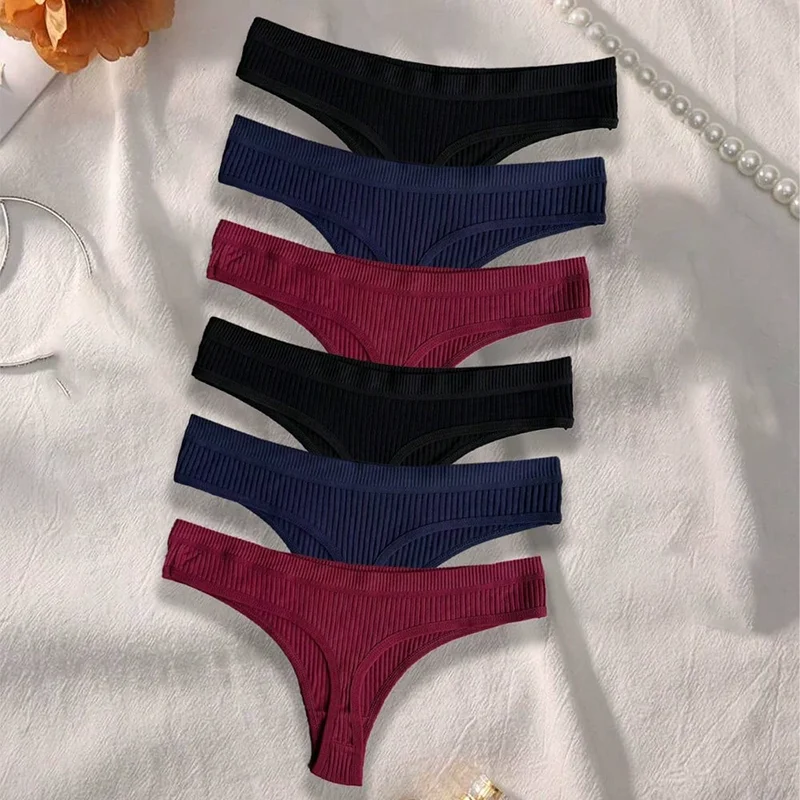 6-Piece Women's Solid Color Sexy Triangle Pants Cotton Thread Summer Thong Women's Low Waist Underwear