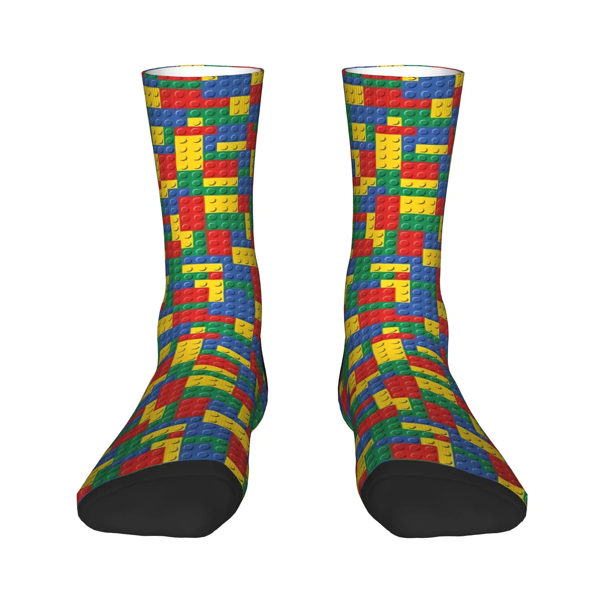 Classic Building Blocks Pattern Socks  Anti-Slip Stockings Men's Breathable Running Socks Autumn Gothic Printed Socks