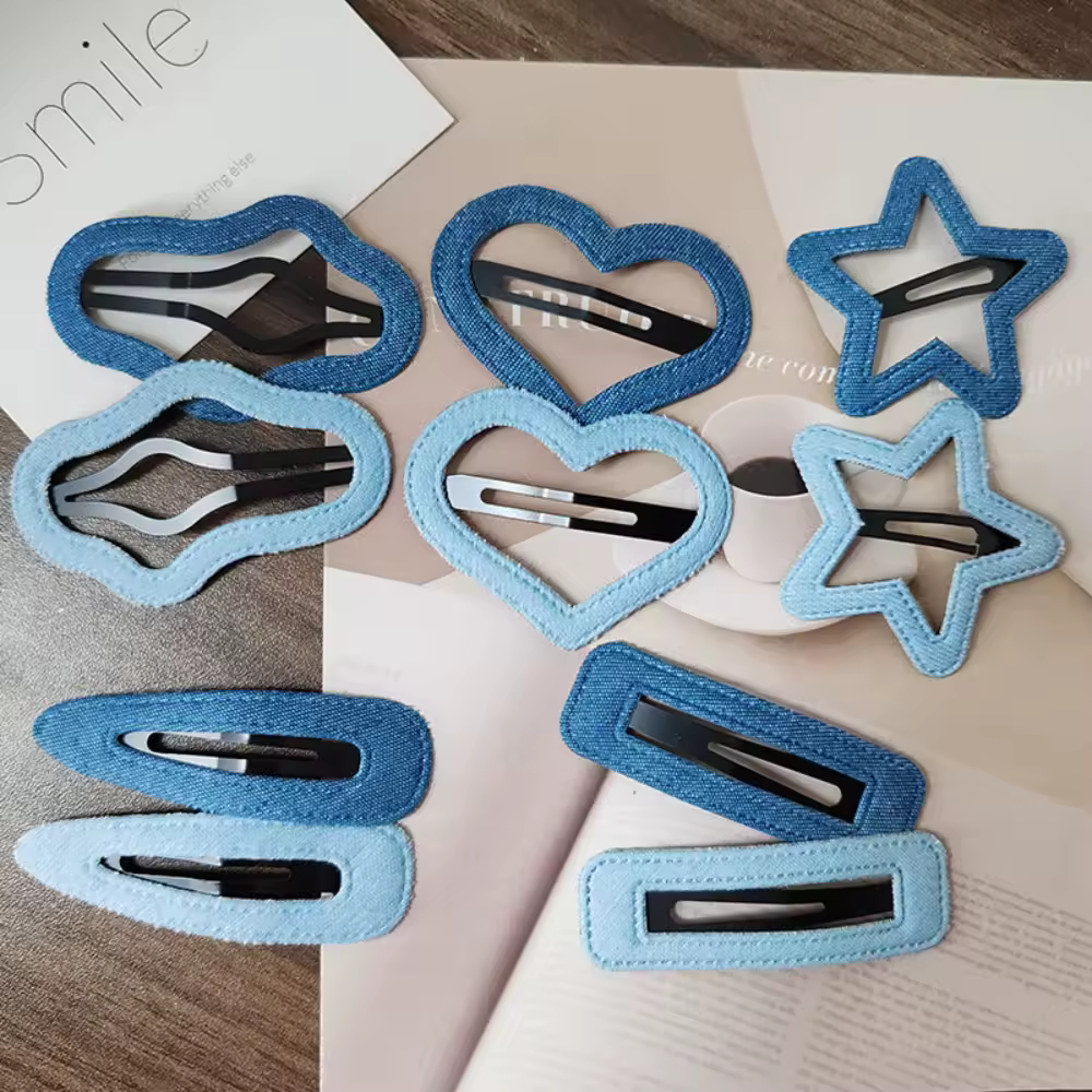 2 יחידות ג'ינס לב כוכב BB סיכות שיער צדדיות לנשים ילדות מתנה אביזרי שיער תכשיטי ראש