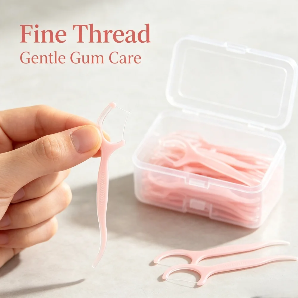 Strawberry Flavor Dental Floss Picks 50‑Count, Individually Wrapped Disposable Flossers, Deep‑Cleaning Portable Oral Care Tool for Home & Travel, 1 Box