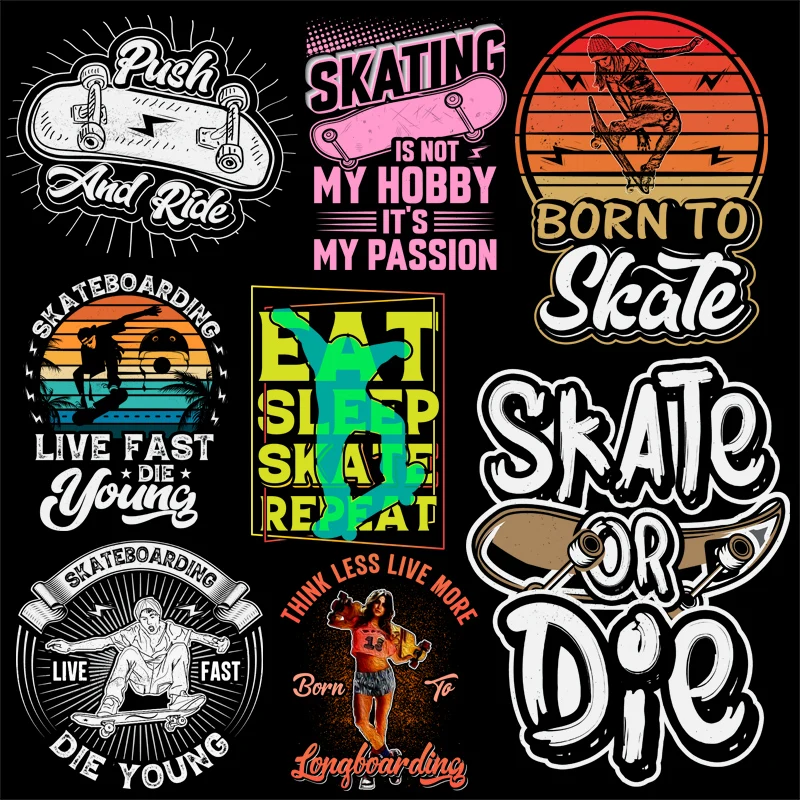 Fashion and Personalized skateboarding letters Iron On Transfer Patches for Clothing DIY T-shirt Fusible Patch Applique Decor