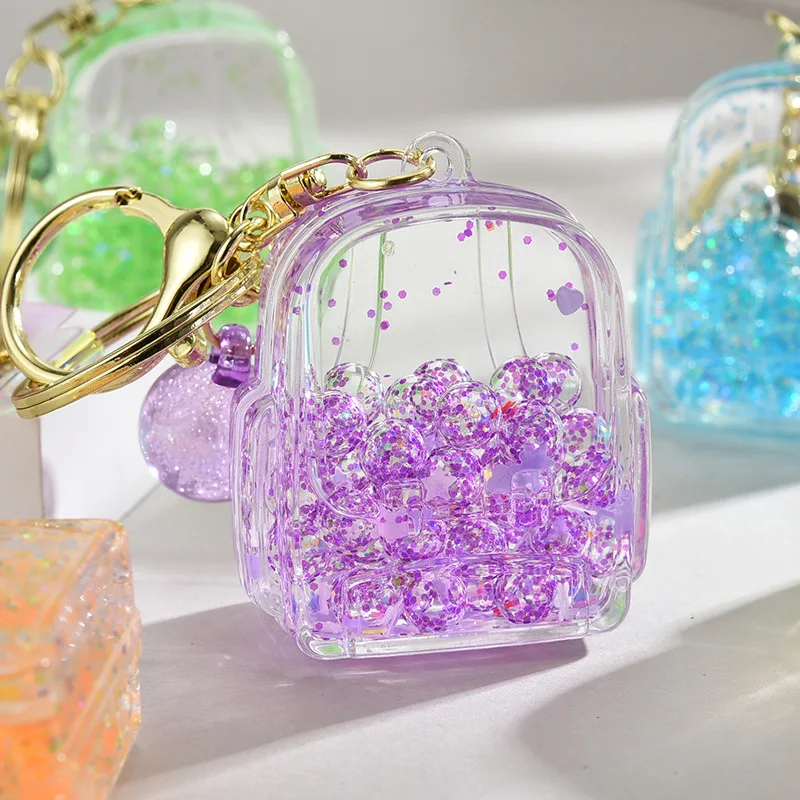 Creative Moving Liquid Quicksand Keychain Luminous Schoolbag Floating Bubble Keyring for Women Charm Bag Pendant Key Chains