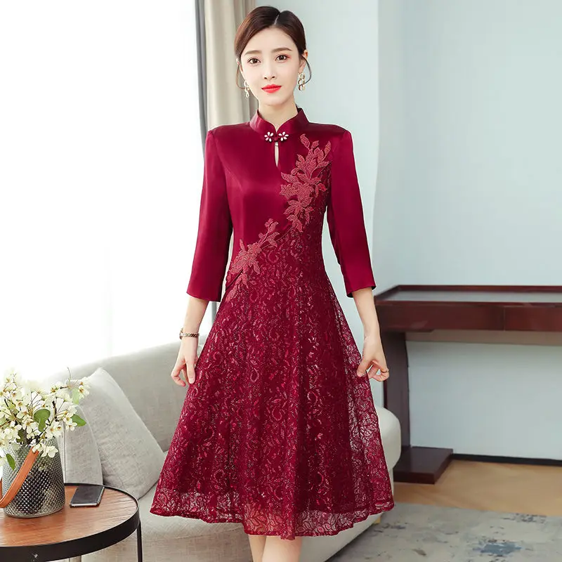 

Mom's Dress 2023 Autumn Noble Temperament New Chinese Style Lace Improved Qipao Wedding Banquet Evening Dress Z3120