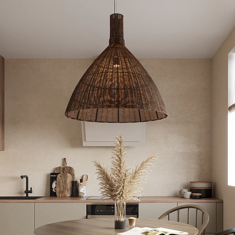 

Japanese-style wabi silent wind chandelier retro B & B restaurant hotel box Chinese-style hotel lobby bar creative rattan lamp