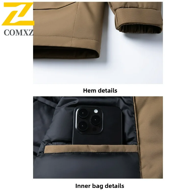 COMXZ رجل سترة منفوخة الربط مقنعين في الهواء الطلق عداء ببطء حماية الباردة أسفل معطف الثلوج التزلج يندبروف الدافئة الخريف الشتاء ارتداء