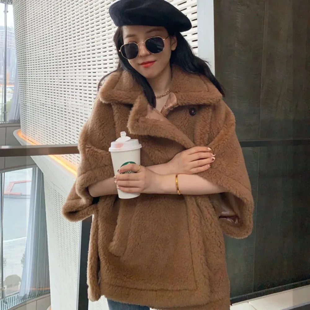 OFTBUY 2024 Winter Real Wool Fur Coat Women Fashion Teddy Lady Streetwear Wool Cloak Thick Warm Overcoat Sheep Wool Jacket