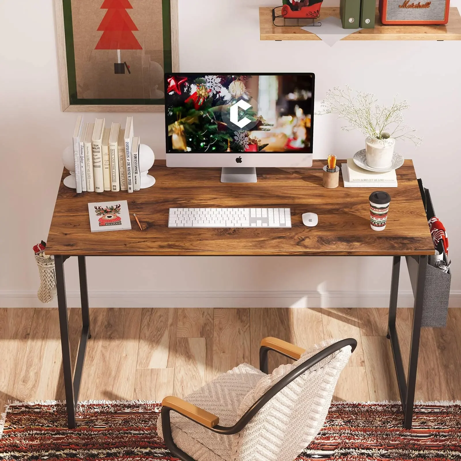 

Компьютерный стол для учебы 40 дюймов, письменный стол для домашнего офиса, современный стол для ПК в простом стиле, черный металлический каркас, коричневый в деревенском стиле