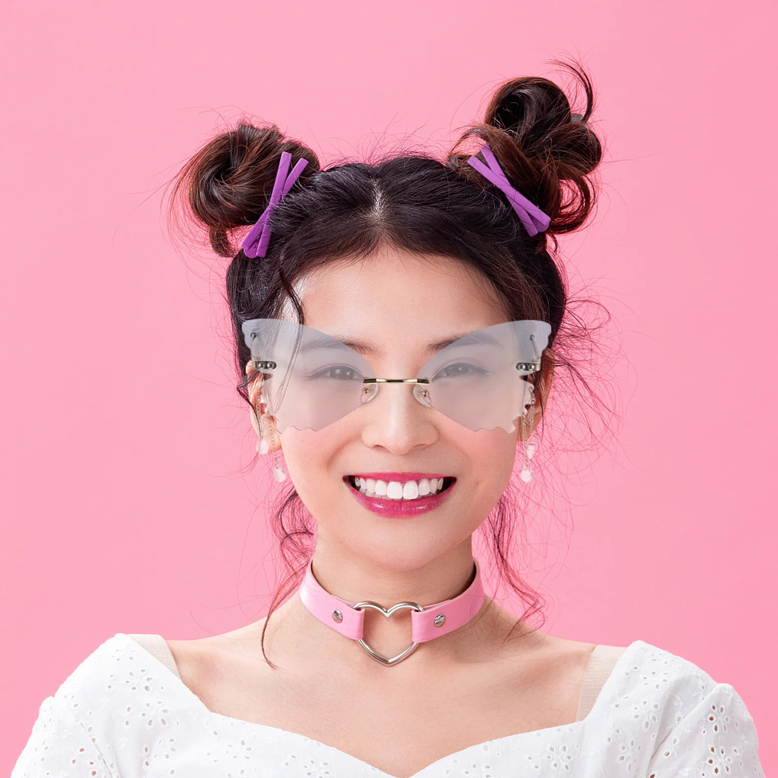 

Butterfly Rimless Sunglasses with Rhinestones Hanging Charm Festival Party Outdoor Photo Prop Women Sunglasses
