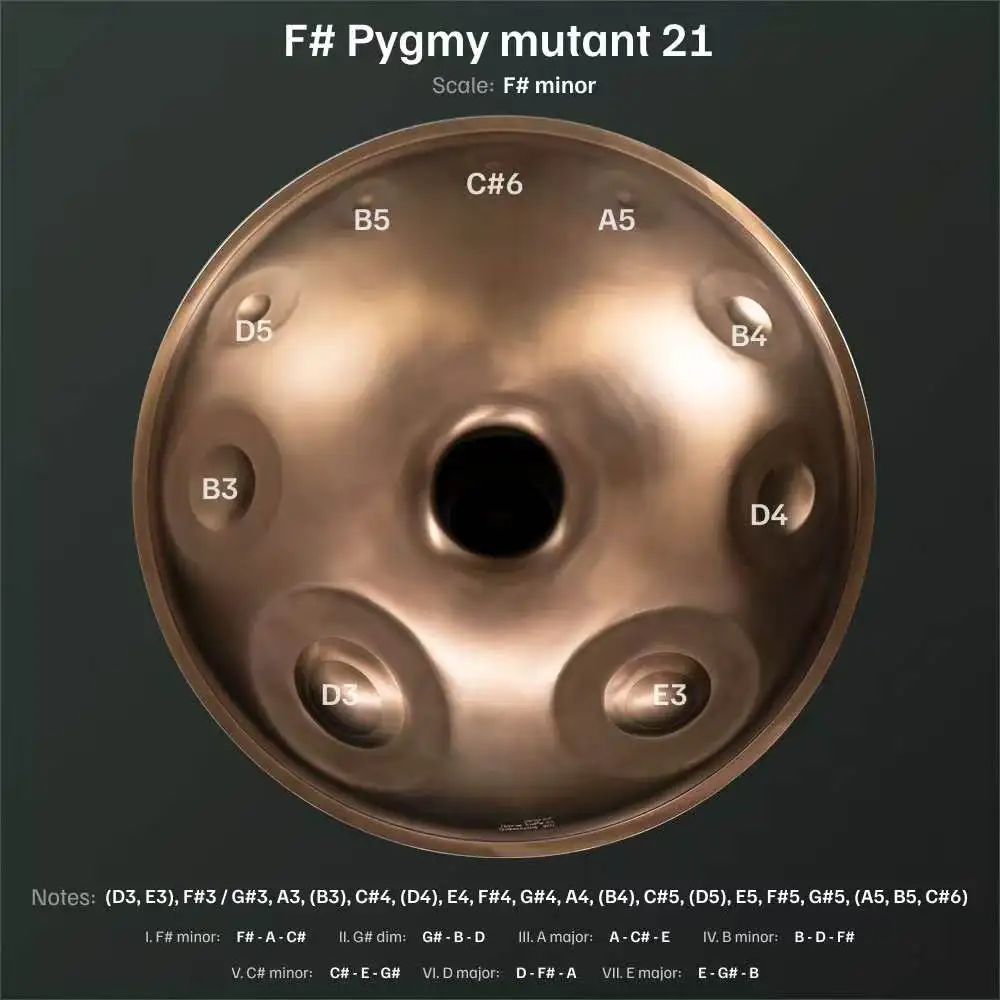 22 Inch Handpan Drum 21 Notes F Pygmy Scale 440HZ/432HZ Stainless Steel Percussion Instrument for Yoga Meditation Sound Healing
