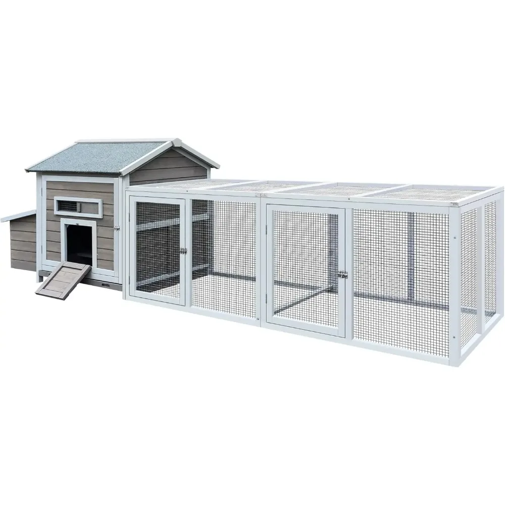 

118＂ large wooden chicken coop walk-in poultry cage with free-range doors, nesting box,leakproof pull-on tray,outdoor hen house