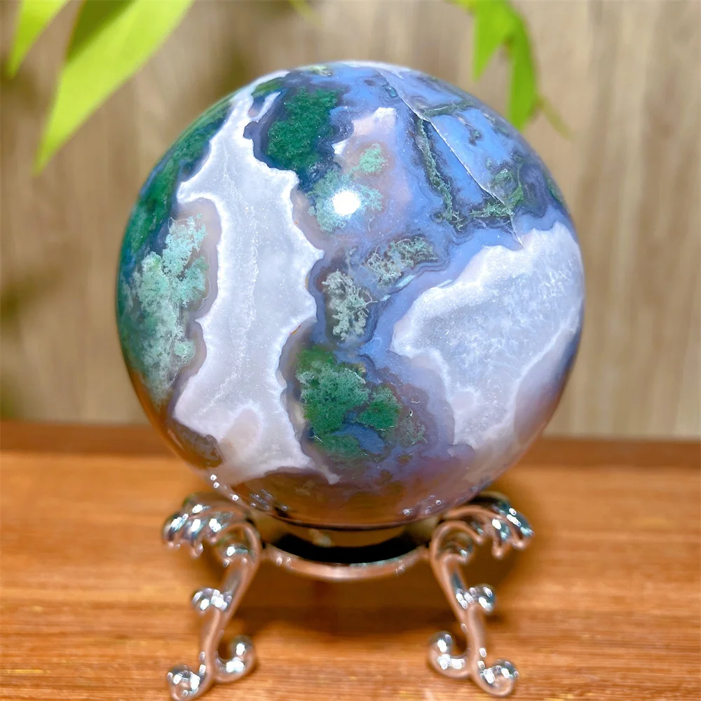 

Natural Moss Agate Druzy Sphere Quartz Crystal Geode Healing Meditation Feng Shui Reiki Home Decoration Lucky Gifts+Stand
