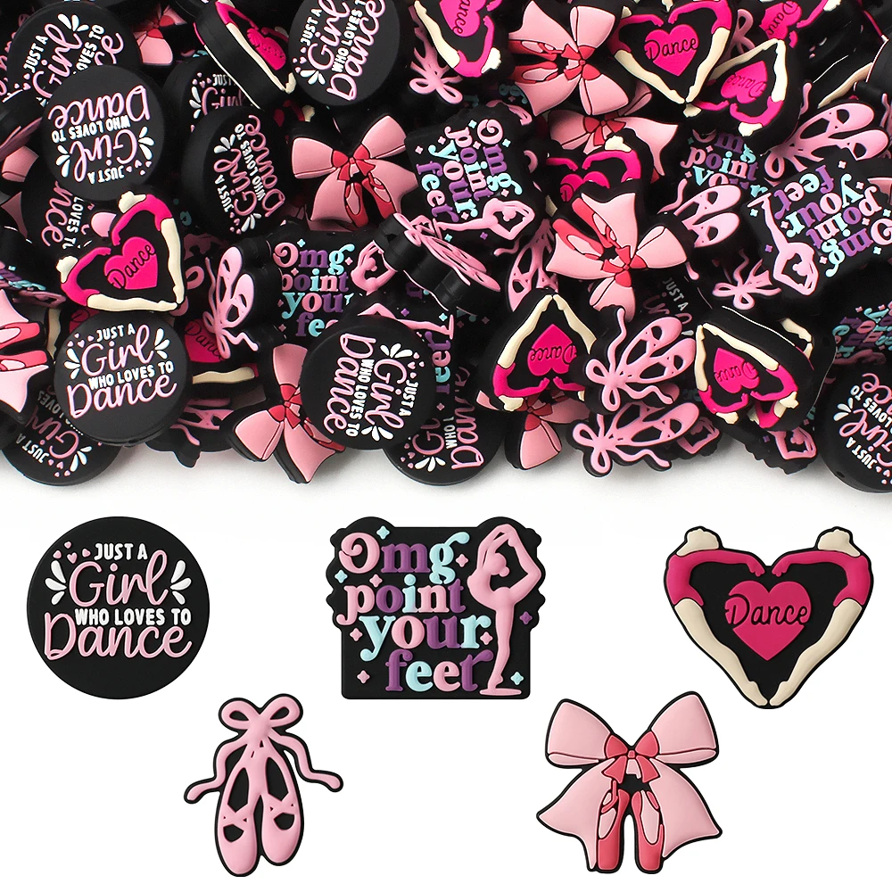 5/10/20/50pcs Dance-Themed Ballet Silicone Focal Beads - Pink & Ballet Shoes Design - for Keychains, Pens, Bracelets Making